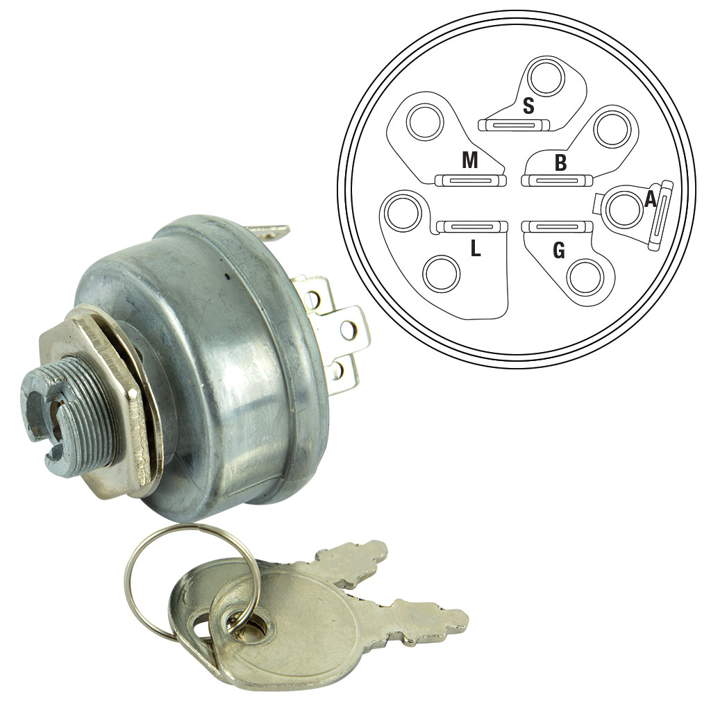 IGNITION SWITCH 6 PIN SUITS SELECTED MTD RIDE-ONS FITTED W BRIGGS & STRATTON VANGUARD