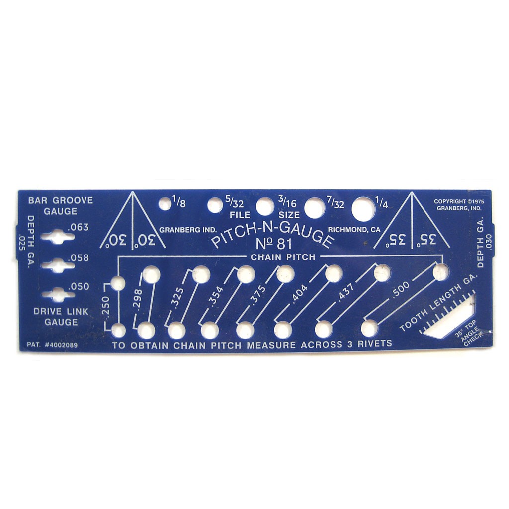 PITCH  GAUGE TOOL FOR CHAINSAWS IDENTIFIES 8 DIFF CHAIN & BAR MEASUREMENTS