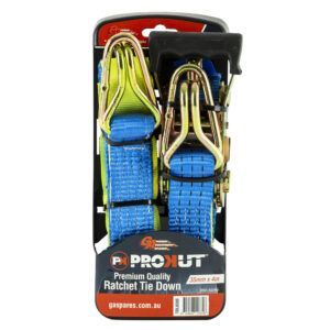 PROKUT TOL8300 ratchet tie-down strap with rubber handle, 35 mm webbing and metal hooks