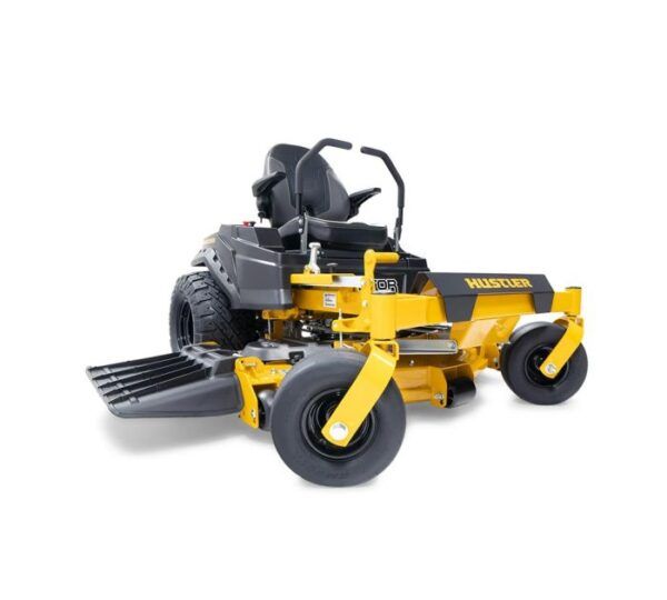 Hustler Raptor XDX 54 zero turn mower – front-left view with chute open | Shepp City Garden Equipment
