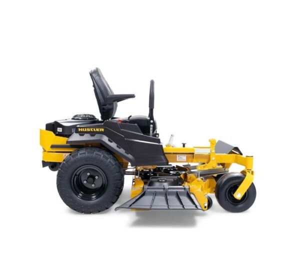 Hustler Raptor XDX 54 mower – right-side view showing 54-inch fabricated cutting deck and seat