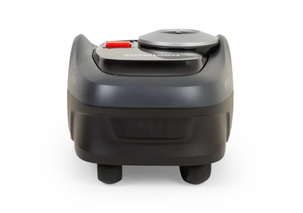 Rear view of Segway i108A robotic mower with emergency stop button