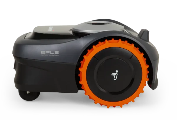 Side profile of i108A robotic mower showing EFLS system and tyres