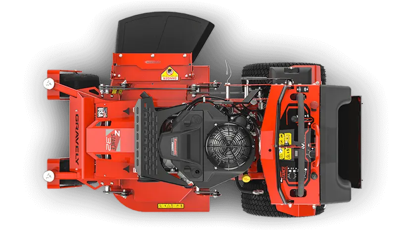 “Overhead image of Gravely Z-Stance 32 stand-on mower showing deck layout, controls and Hydro-Gear ZT-3100 drive system Shepparton.”
